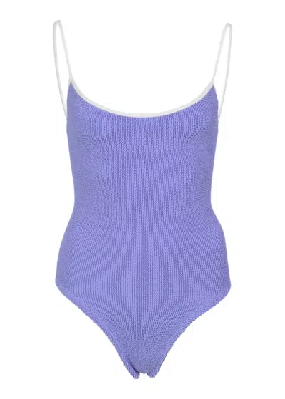 Hunza G Pamela Swimsuit In Contrast Lilac | Stretchy One Size Fit Swimwear | Body Shaping One-piece With Thi In Purple
