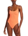 Hunza G Pamela Neon Orange Seersucker Swimsuit In Orange