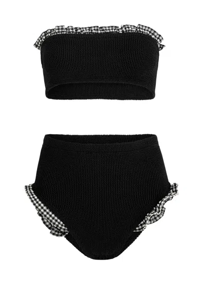 Hunza G Peggy Ruffle-trimmed Seersucker Bikini In Black