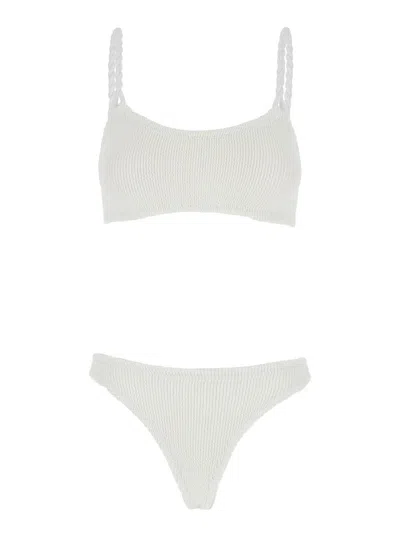 HUNZA G 'PHOEBE' WHITE BIKINI WITH TWISTED STRAPS AND SCOOP NECK  IN TECH FABRIC WOMAN