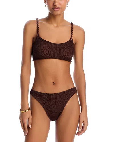 Hunza G Phoebe Crinkle Bikini Top & Bottom In Metallic Chocolate