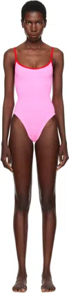 Hunza G Pink & Red Pamela Contrast Swimsuit