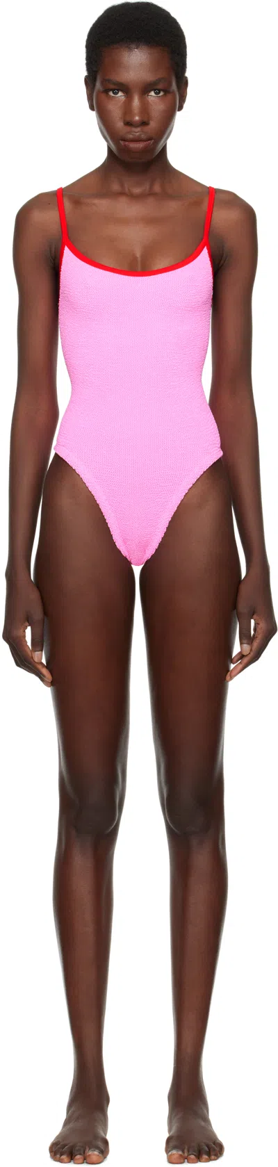 Hunza G Pink & Red Pamela Contrast Swimsuit