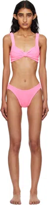 Hunza G Bonnie Crinkle Twist Two-piece Swimsuit In Pink