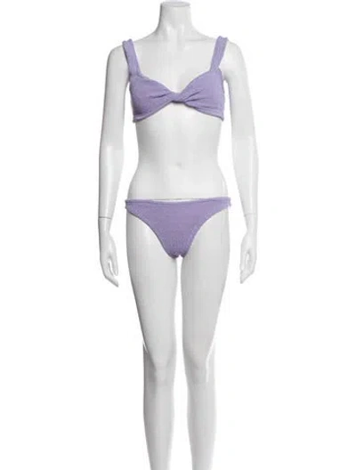 Pre-owned Hunza G Pleated Accents Bikini In Purple
