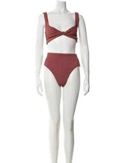 Pre-owned Hunza G Pleated Accents Bikini W/ Tags In Red