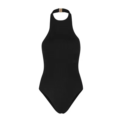 Hunza G Polly Halterneck Seersucker Swimsuit In Black