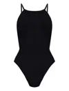Hunza G Crisscross Back Spaghetti Straps Textured Fabric In Black