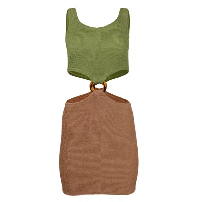 Hunza G Pretty Women Cut Out Dress With Tortoiseshell Hoop Metallic Moss In Green