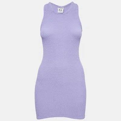 Pre-owned Hunza G Purple Patterned Knit Mini Dress Xs