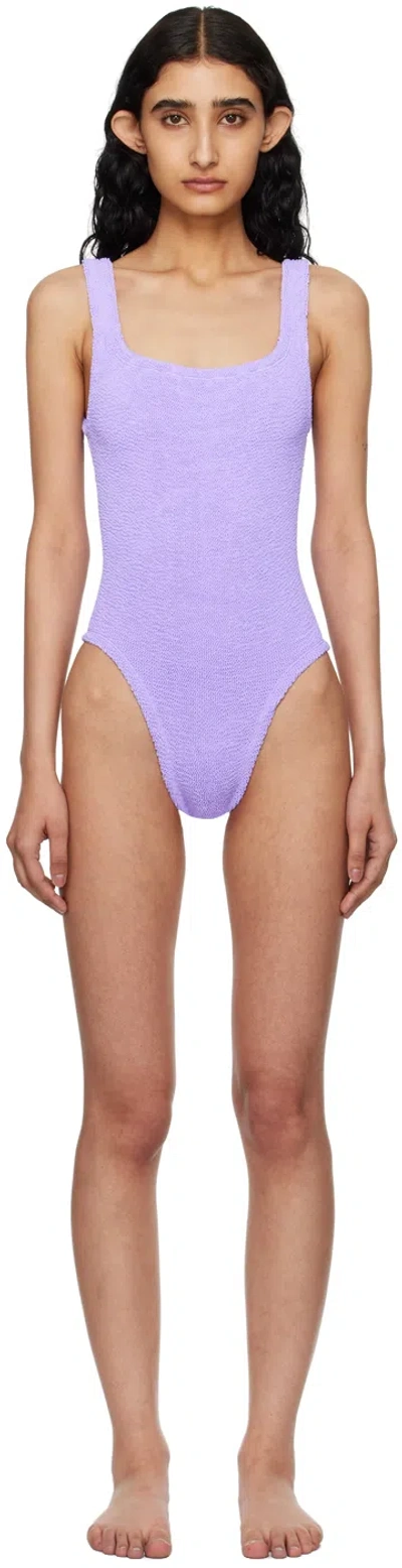 Hunza G Purple Square Neck Swimsuit In Lilac