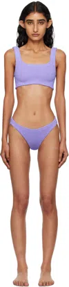 Hunza G Mid-rise Crinkled Bikini Set In Purple