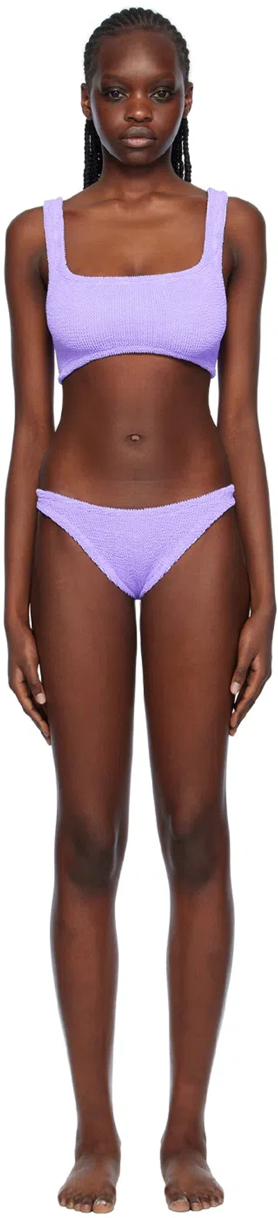 Hunza G Xandra High-cut Leg Square Neckline Bikini Set In Purple