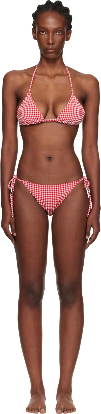 Hunza G Sabrina Gingham Seersucker Bikini In Pink