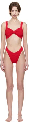Hunza G Jean Crinkle Twist Two-piece Swimsuit In Red