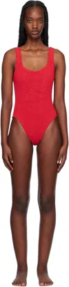 Hunza G Red Square Neck Swimsuit In Red