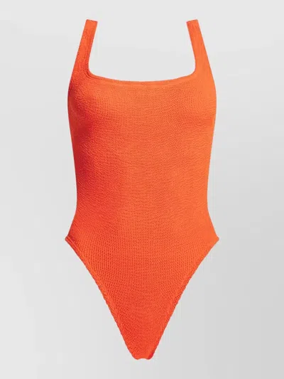 Hunza G Ribbed High Leg Square Neck Swimsuit In Orange