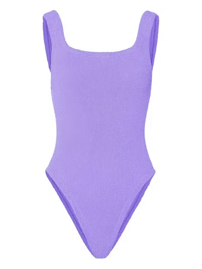 Hunza G Ribbed Square-neck Swimsuit In Blue