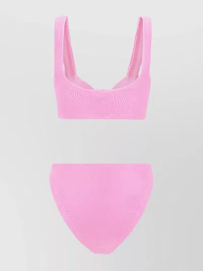 Hunza G Ribbed Texture Bandeau Bikini Set In Pink