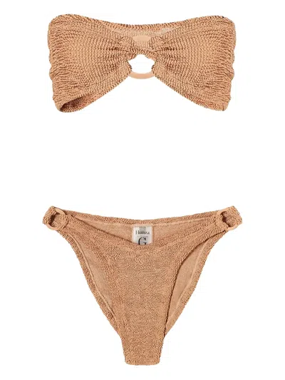 Hunza G Ring-detail Bandeau Bikini In Brown