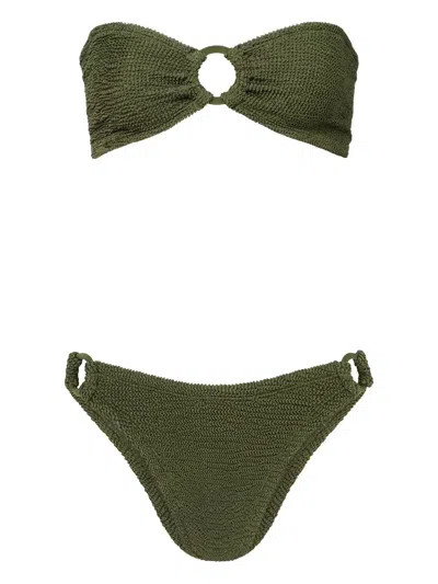 Hunza G Ring-detail Bandeau Bikini In Green