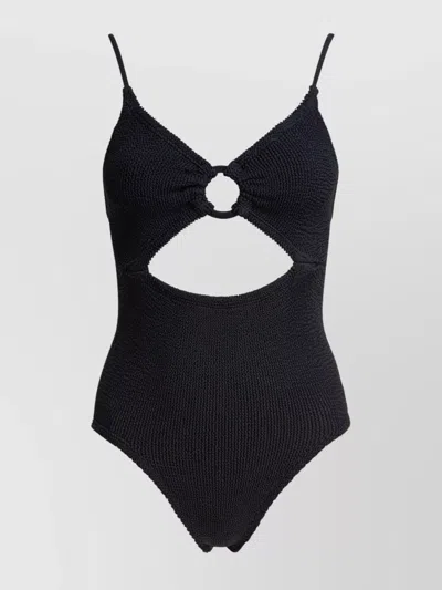 Hunza G Ring Detail Cut-out Swimsuit Spaghetti Straps In Black