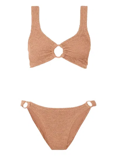 Hunza G Ring-detail Plunge-neck Bikini In Brown