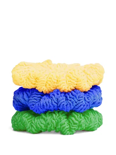 Hunza G Kids' Royal-blue Emerald Sunflower Scrunchies (set Of Three) In Multi