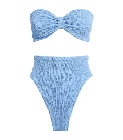 Hunza G Tina Twist-front Seersucker Bikini In Blue