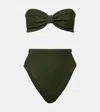Hunza G Ruby Metallic Seersucker Bandeau Bikini In Green