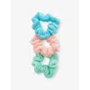Hunza G Aqua Peach Metallic Mint Ruched Pack Of Three Seersucker Scrunchies In Multi