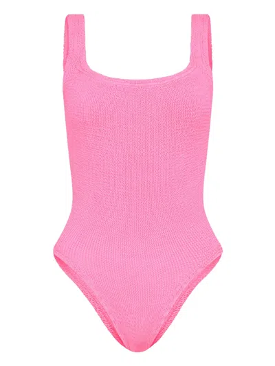 Hunza G Square Neck Crinkle One Piece Swimsuit In Pink