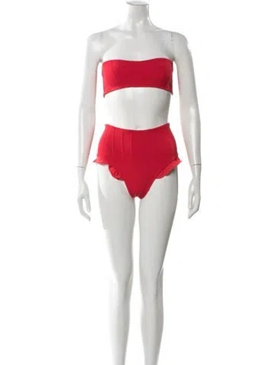 Pre-owned Hunza G Ruffle Embellishment Bikini In Red