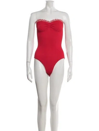 Pre-owned Hunza G Ruffle Embellishment One-piece W/ Tags In Red