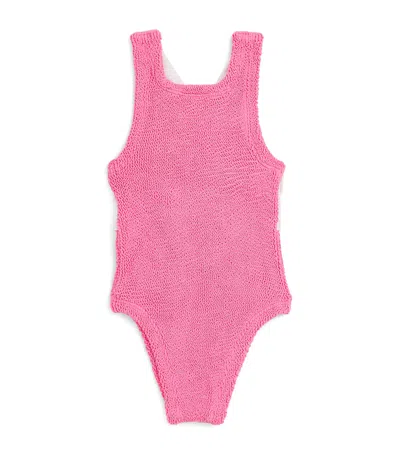Hunza G Kids' Ruffle-trim Cross-back Lara Swimsuit In Pink
