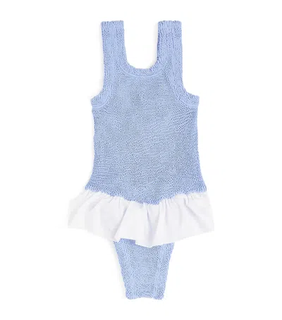 Hunza G Kids' Ruffle-trim Denise Swimsuit In Blue