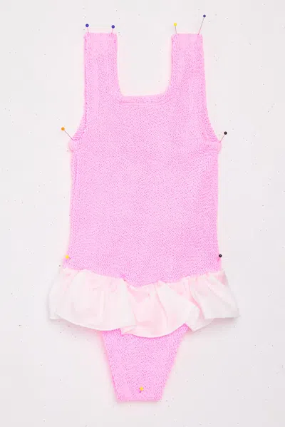 Hunza G Kids' Ruffle-trim Denise Swimsuit In Pink