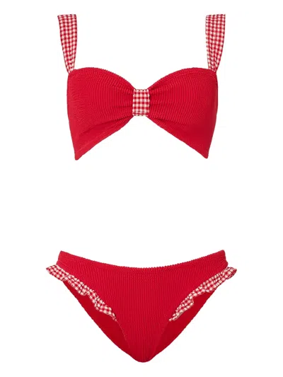 Hunza G Ruffled Gingham Bikini In Red