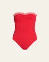 Hunza G Ruffled Gingham-trim One-piece Swimsuit In Red