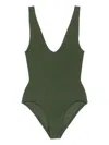 Hunza G Womens Metallic Khaki Sadie Scoop-neck Crinkle-textured Swimsuit In Green