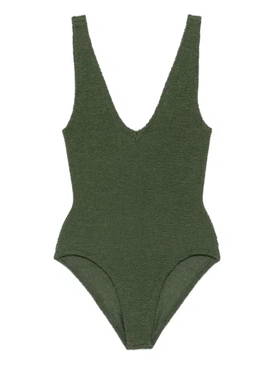 Hunza G Sadie Crinkle-texture Swimsuit In Green