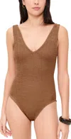 Hunza G Womens Metallic Coco Square-neck Seersucker Swimsuit In Brown