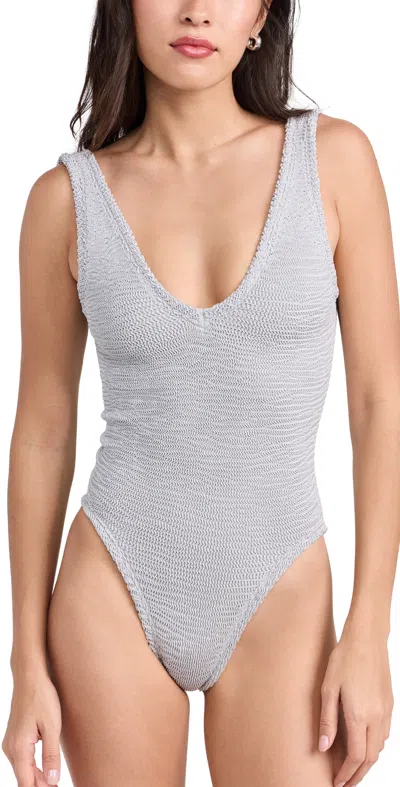 Hunza G Sadie Swimsuit Metallic Grey/silver In Gray