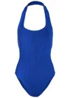 Hunza G Sandy Halterneck Crinkle Swimsuit In Blue