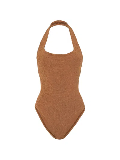 Hunza G Sand-colored Halterneck One-piece Swimsuit In Brown
