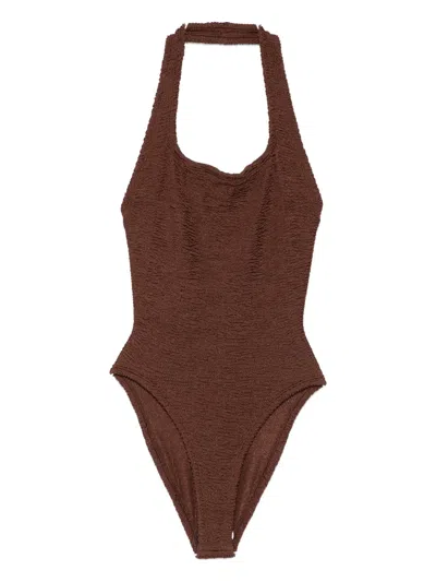 Hunza G Sandy Halterneck Swimsuit In Burgundy