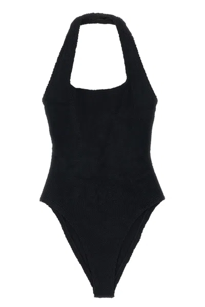 Hunza G Sandy Halter Neck One Piece Swimsuit High Cut In Black