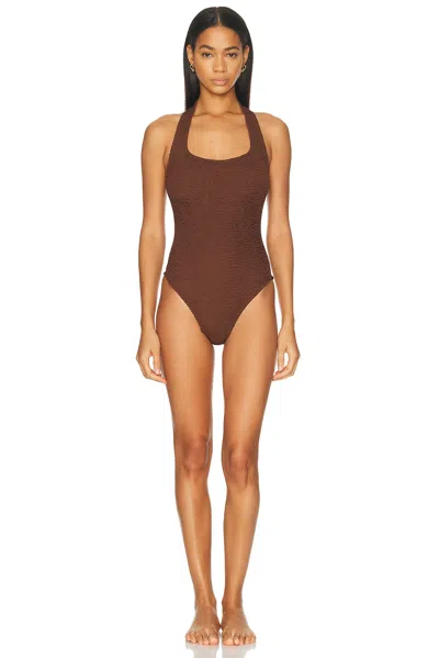 Hunza G Womens Metallic Chocolate Sandy Halter-neck Swimsuit In Brown