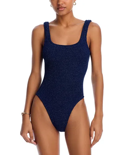 Hunza G Scoop Neck Crinkle One Piece Swimsuit In Blue