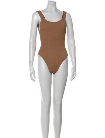 Pre-owned Hunza G Scoop Neck Sleeveless Bodysuit In Brown